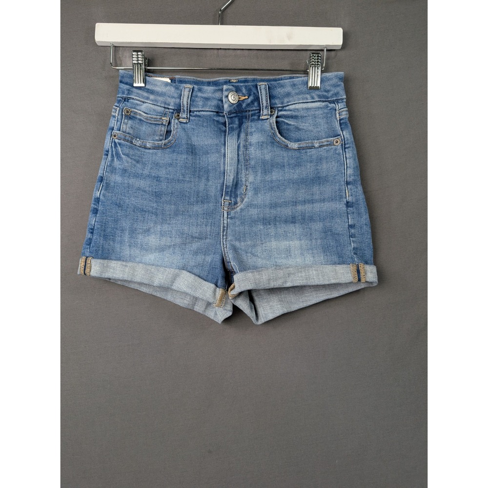 American Eagle High Waisted Denim Midi Shorts Size 2 Blue Cuffed